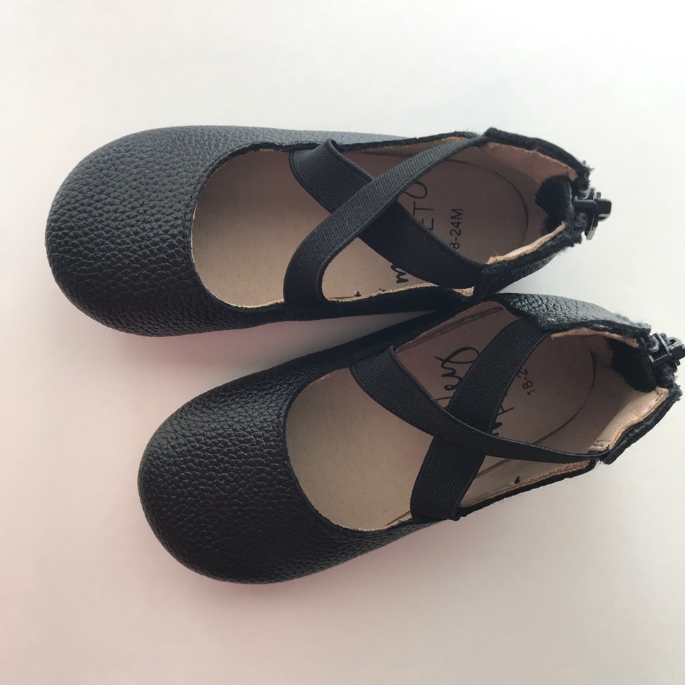 Monkey Feet black leather ballet flats